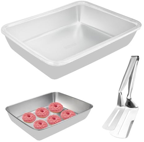 DIKEBAO Teglia da Forno in Acciaio Inox Con Coperchio Ermetico 25,5 * 19,8cm - Rettangolare e Profonda - Vassoio Antiaderente per Torte e Lasagna