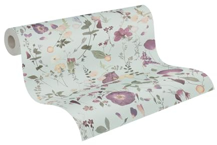 A.S. Création PintWalls II Vliestapete mit Blumenmotiv im Landhausstil 0,53 x 10,05 m – Grün, Violett, Gelb – Tapete mit Blättermotiv Made in Germany - 397463