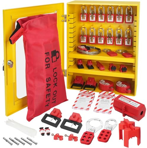 VEVOR Kit di Etichettatura per Blocco Elettrico 59 Pezzi, Stazioni di Etichettatura per Lucchetti di Sicurezza PCS con Lucchetti, Fermagli, Etichette, Fascette, Prese, Blocco Cavi, con Ganci