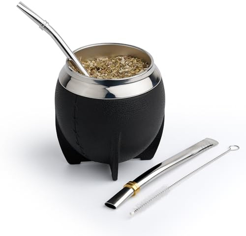BARGRIN Mate Vaso Plástico Elegante y Duradero - Forma Torpe y Fácil de Limpiar - Vaso con Dos Bombillas y Cepillo para Limpiar 280ml