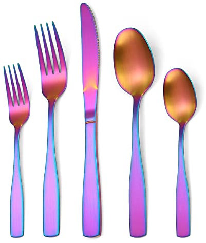 HPTHLY Service de Table Mat 20 pièces pour 4 Couteaux à Steak, Fourchette, Service de Couverts en Acier Inoxydable doré, Passe au Lave-Vaisselle, Finition Miroir