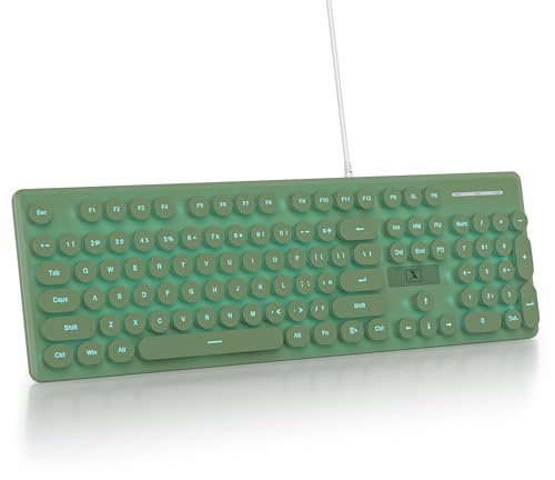 SOLIDEE Membrantastatur 100%,Retro-Schreibmaschinentastatur,volle Größe,104 Tasten,kabelgebunden mit runden Tastenkappen,schlanke kabelgebundene Folientastatur(Amerikanisch QWERTY)(V300 Deep Green)