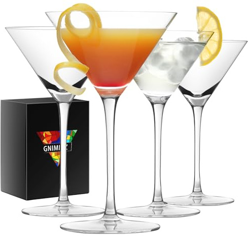 Gnimihz Martini Glasses Set of 4-9 oz, Handmade Premium Crystal Cocktail Glasses, Martini, Cosmopolitan, Manhattan, Gimlet, Pisco Sour, Christmas Gifts for Men Women, Clear