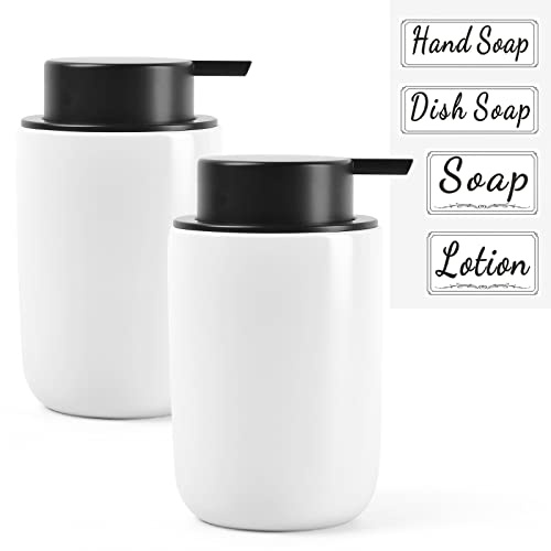 BosilunLife Seifenspender Spülmittelspender, 350 ml Seifespender Keramik Nachfüllbar, Großer Pumpenkopf, Stylisch und rutschfest, BPA-frei für Küche, Bad (Weiß, Schaumseifenspender)