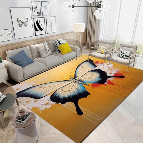 3D Tierischer Schmetterling Kinder Jungen Teppich Dekoration Schlafzimmer Kinderzimmer Wohnzimmer,Modern rutschfest Flanell Kinderteppiche 80 X 120 cm - Leicht Zu Reinigen -98523638028306