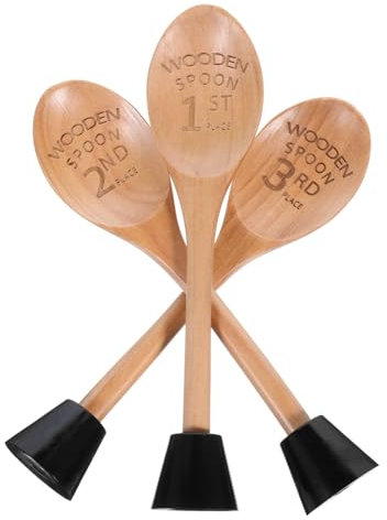 KICHOUSE 3pcs Trophy Cooking Wooden Spoon Award Place Cooking Trophy Engraved Spoon Kitchen Competition Prize