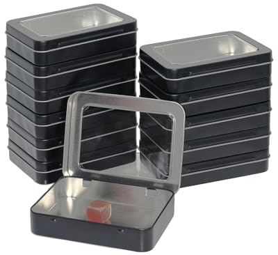 Forever bene Scatola in Metallo con Finestra Trasparente (11,5x8,5x2,2 cm) - Contenitore Rettangolare Vuoto con Coperchio a Cerniera per EDC, Minuteria e Ufficio (12, Nero)