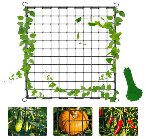 120x120CM Red de Enrejado para Plantas, Red de Protección para Verduras deJardín, con 50 Lazos de Plástico, Malla Elástica para Plantas Trepadoras