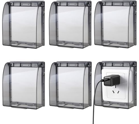LCUHAVA 6 Stück Steckdose Aussen Regenschutz Steckdosen Abdeckung, 87 x 90 mm Lichtschalter Abdeckung Schwarz Transluzent Schalter Abdeckung, Geeignet für, bad, AußEnbereich, Küche