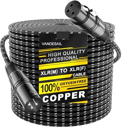 VANDESAIL XLR Cables 250ft(76m), Durable Nylon Braided Microphone Cable | OFC conductors, double shielding, balanced 3-pin XLR, metal connectors, for microphones, mixers and speakers