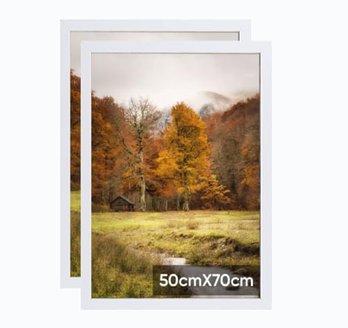 2 Stück Bilderrahmen 50x70 mit bruchsicherem Acrylglas,Bilderrahmen 50x70 weiß für Fotos,Poster,holzrahmen aus MDF,Puzzle rahmen 1000-1500 teile,Minimalistisch Wand Rahmen,Moderner Fotorahmen