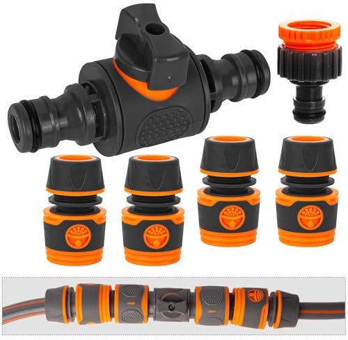Garden Hose Connector with Shut Off Valve, Double Male Hose to Hose Connector with Valve, Hose Pipe Stop Regulator Water Hosepipe Extension Repair Joiner Sprinkler Connectors