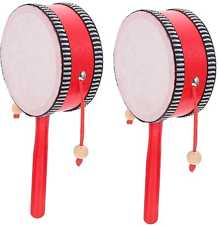 LIOOBO Tambours à Hochet en Bois pour Garçons et Filles 2 Pièces, Design Créatif de Tambour, Stimule la Coordination la Passion Musicale des Garçons et Filles