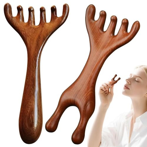 Massagekamm aus Holz 2 Packungen Hirschgeweihenmassage Kamm Sandelholz Kopfhautmassagegeräte für Entspannende Kopfhautpflege und Durchblutungsförderung Ideal für Zuhause oder Unterwegs