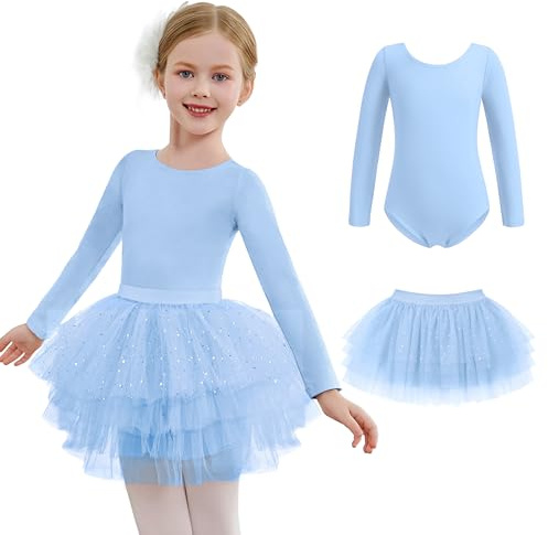 Zaclotre Toddler Girls Ballet Leotards with Tutu 4-Layers Tiered Long Sleeve Ballerina Dance Costumes