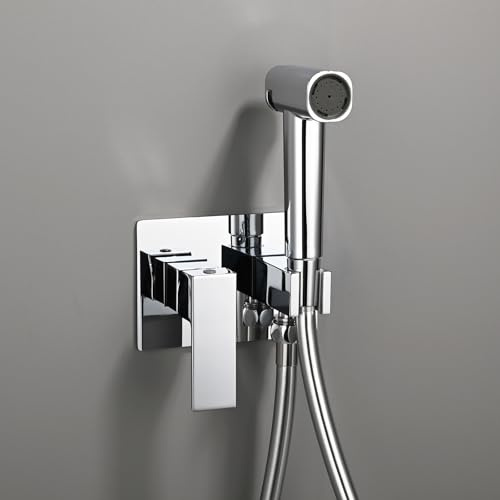 HAMOLER Toilet Concealed Hot and Cold Bidet Spray Set Handheld Bidet Sprayer for Toilet Brass Handheld Bidets Sprayer for Toilets Warm Water, Chrome