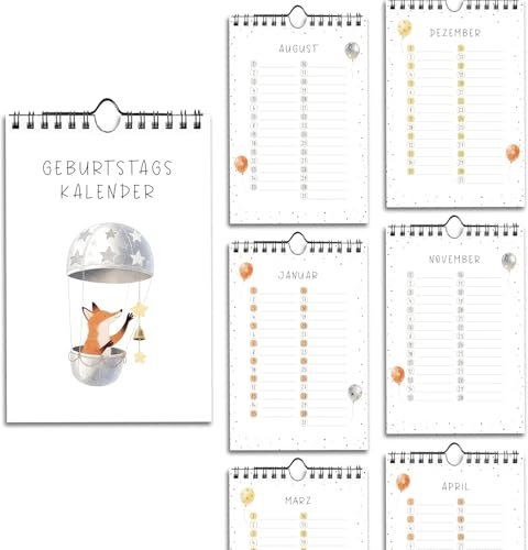 BIROYAL 4 Designs Geburtstagskalender jahresunabhängig undatiert | 14×21cm Geburtstagskalender immerwährend | Kalender für Geburtstage und Jahrestage I Geburtstagen Wandkalender Eukalyptus Tier Design