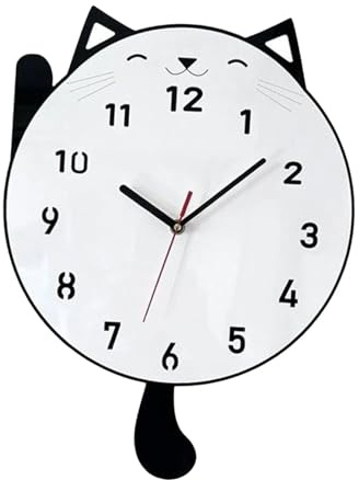Sharplace Wanduhr mit Katzenmotiv, Wanddekoration, niedlich, stilvoll, leise, dekorative Uhr für Schlafzimmer, Küche, Heimdekoration, Weiß