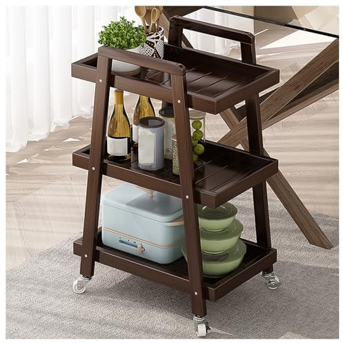 Rolling Cart with Silent Wheels - Sturdy Wooden Trolley for Bathroom, Balcony, Kitchen, Garden, Outdoor Storage & nization