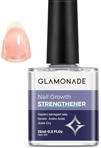 Glamonade Nail Strengthener: Nail Care Ridge Filling Strengthener Nail Hardener Clear Nail Varnish Nail Strengthener for Damaged Nails Smoothing Base Coat Quick Dry 15ml (Clear)