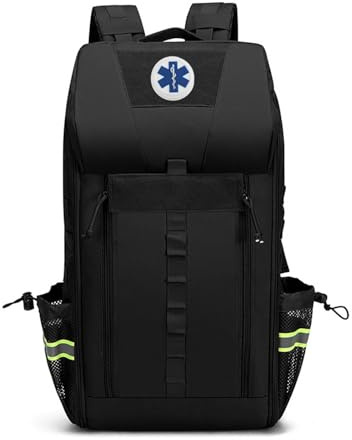 3DTengkit Notfall Rucksack Leer, Große Erste Hilfe Tasche, Rettungsrucksack für Feuerwehrmann Suche und RescueTools, Für Zuhause und Arbeit, Wandern, Camping. (Schwarz)