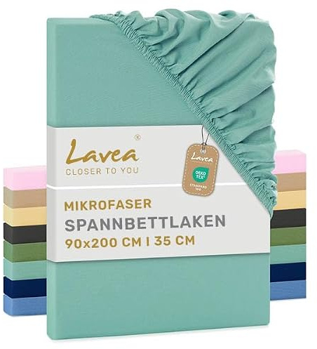 Lavea® 1er Set Spannbettlaken 90x200 cm - Eukalyptus | Mikrofaser, Bettlaken mit Rundumgummi, für Matratzen bis 20 cm, atmungsaktiv und kühlend, pflegeleicht, Spannbetttücher
