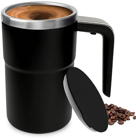 380ml Selbstrührende Tasse, Selbstrührende Kaffeetasse mit Deckel, Automatisch Magnetisch Rührende Kaffeetasse, USB Wiederaufladbar Waschbar Elektrische Rührtasse für Protein Pulver Tee(Schwarz)