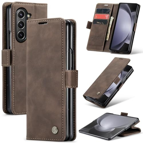 Cracedily for Samsung Galaxy Z Fold 5 Case, Wallet Case Flip Leather with Card Holder Magnetic Closure Shockproof Kickstand Protective Phone Cases Cover for Samsung Galaxy Z Fold5,Coffee