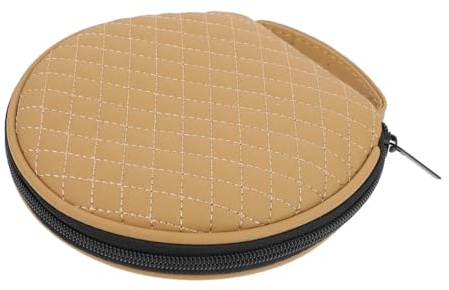 Healvian Borsa Porta CD per Auto e Casa, Custodia la Conservazione dei Dischi Chiusura a Cerniera, Design a Quadri Ricamati Beige, Leggera Maniglia per Trasporto Pratico