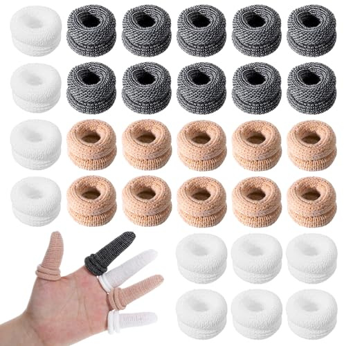 30pcs Cotton Finger Bandages, Finger Protectors for Skin Cracking Wounds Joint Pain, Elastic & Breathable Cotton Finger Cots, Fingertip Bandages for Working Sports Cooking Aid Scald Gardening