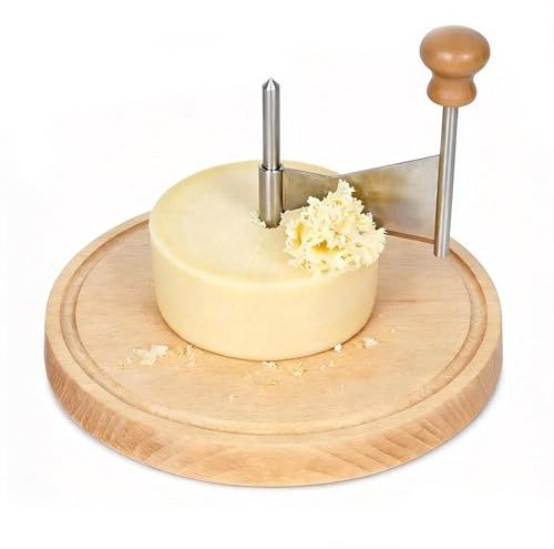 BUERPINKING Osthyvel rund ostskrapa ostskivare för Tete de Moine ost & choklad ø 21,7 cm x 14,3 cm trä rund, perfekt present bakentusiaster