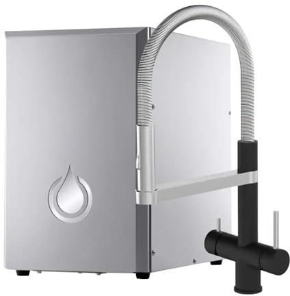 SPRUDELUX NUOVO Premium omvänd osmos system med bubbla och kylning – professionell vattenbubblare 5-vägs vattenkran av rostfritt stål | högt bubbelinnehåll | STATEMENT svart, med 6 kg Co2-flaska
