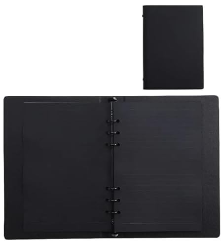 DVMSIEF Anteckningsbok med lösa blad kontor PU skrivande läder kort anteckningsblock svart minimalistiskt pappersark insida affärshandtag bärbar dator konto lös (svart crossing page)