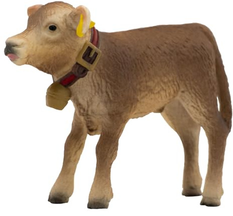 Bullyland 62754 - Spielfigur Alpenkalb mit Kuhglocke, ca. 6,2 cm große Tierfigur, detailgetreu, PVC-frei, ideal als kleines Geschenk für Kinder ab 3 Jahren