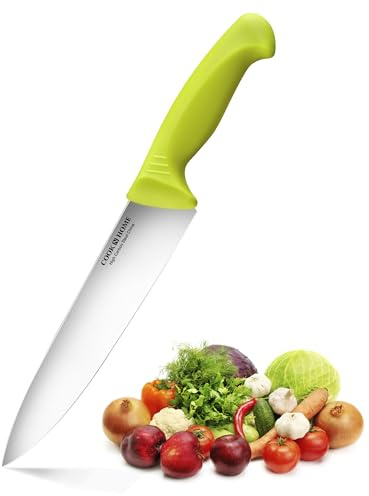 Cook N Home Chef's Knife Multi-Purpose 8-Inch, Straight Edge High Carbon German Stainless Steel Sharp Kitchen Knife, Ergonomic Handle, Green