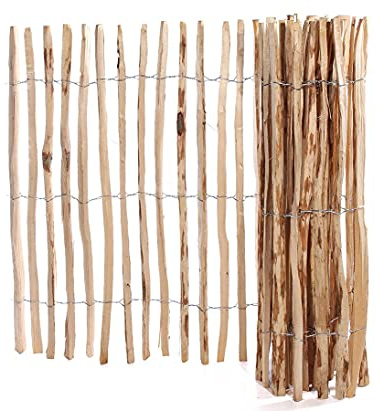 Staketenzaun Kastanie 120cm hoch mit 3 Drähten, Staketenabstand 3-5cm - Naturzaun aus Kastanienholz 1,2m x 3m