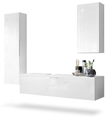 Vladon Set di mobili da Bagno Armadio Beach, Struttura in Bianco Opaco/Frontali in Bianco Lucido