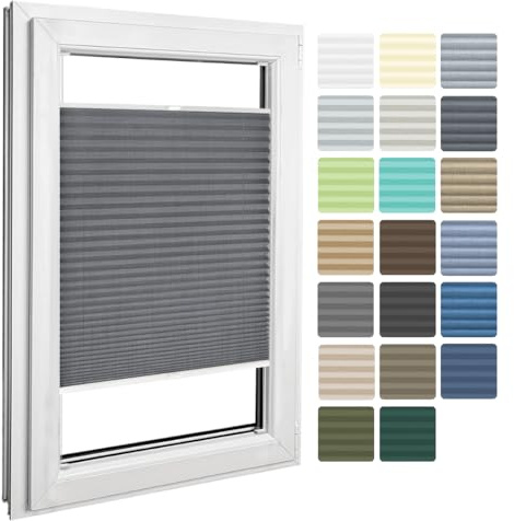 Home-Vision® Plissee zum Anschrauben in der Glasleiste Innenrahmen Kollektion „Melange” Leinenoptik Blickdicht Plissee Jalousie mit Halterungen zum Bohren, Sonnenschutzrollo (Graphit, B40cm x H120cm)