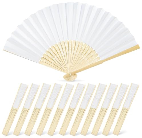 JOHOUSE 12 Pcs White Paper Fans Handheld – 8.3 Inch Foldable Hand Fan, Folding Fans Handheld for Women, Paper Fan for Wedding Guests, Bridal & Baby Shower Favors, Party Decorations