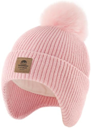 FURTALK Toddler Kids Winter Hat Baby Infant Beanie Fleece Lined Earflap Warm Knit Cute Pom Pom Hat Girls Boys Unisex