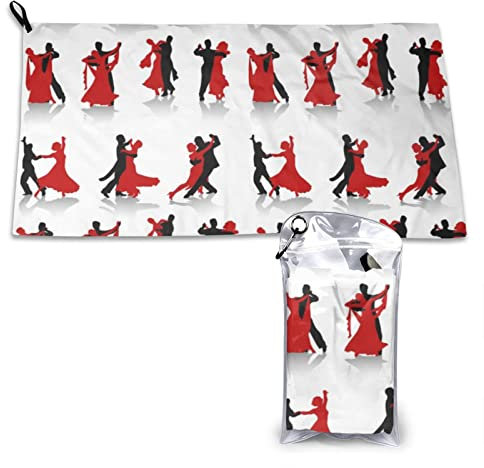 AROONS Schnell trocknendes Handtuch mit Tasche – Ballsaal, Tanz, bedruckt, super saugfähig, Mikrofaser, Reise-Sporthandtücher, 80 x 40 cm