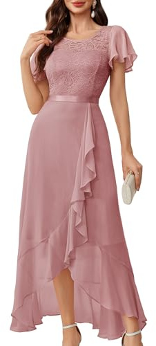 Berylove Abito da sera lungo elegante per matrimonio, abito con fessura, abito da cocktail da donna, elegante con maniche, vita elastica, blush, XL