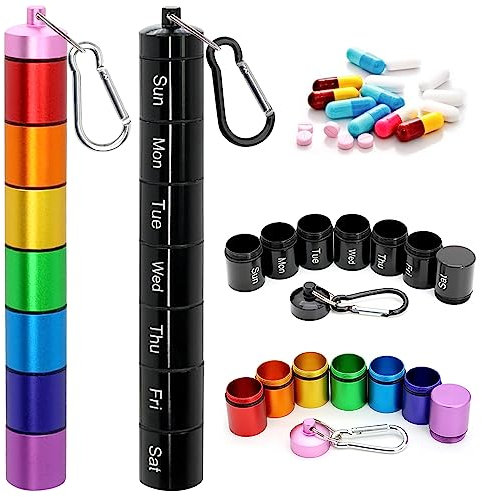 Lot de 2 Pilulier Semainier en Métal - Matin et Soir, Boite Medicaments Rangement, Compartiments Séparables, Résistante À L'Humidité - de Poche