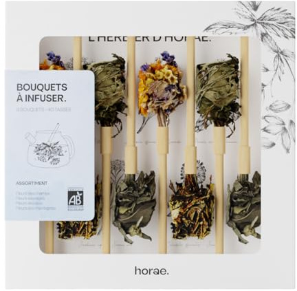 Horae - Coffret infusions - Tisanes bio - Idée cadeau - 8 bouquets à infuser - 4x2 compositions florales - Fleurs de thé à offrir 2024