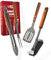 LEÓN Goods® : Grillbesteck Set [+Grillbürste] Grillzange, Grillwender, Grillgabel, Grillreiniger auch für Gasgrill! Grill Geschenkset aus Edelstahl und Akazienholz. (4-TLG.)