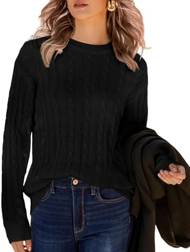 Zeagoo Damen Pullover Herbst Winter Strickpullover Elegant Rundhal Pulli Grobstrickpullover Warm Sweatshirt Locker Jumpers Schwarz L