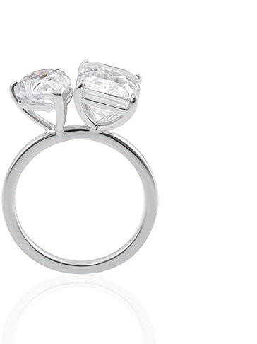 Skcess 9 Karat Weißgold Zierlicher Ring Weiß Moissanit Rechteck, Damenringe mit Rechteckigem und Birnenförmigem Moissanit Ring Damen Größe 63 (20.1)