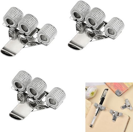 beejune 3 Stück Pen Loop, Kugelschreiber Halter, Stiftehalter Krankenschwester, Metall-Stifthalter Mit Taschen-Clip, Für Home Office Whiteboard Silber (Silber Dreilöcher)