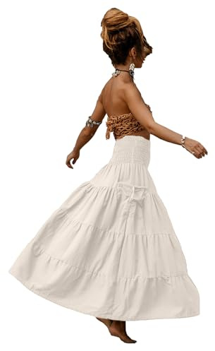 JENJON Donna Gonna Lunga da Spiaggia Bohémien Casual Estivo 2 in 1 Vestiti Elegant Gonna con Tasca