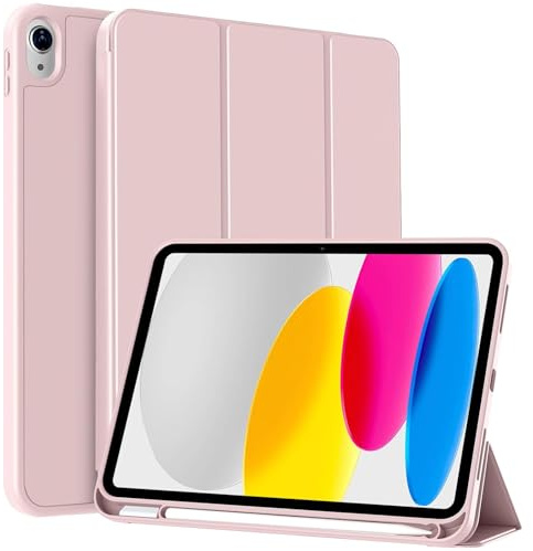 Fodral för iPad (A16) 11:e 10:e Generationen (2025/2022), Flexibelt TPU-Stöd och Trippelstativ, Skyddande Fodral med Pennhållare och Adapterhållare, Automatisk Uppvakning/Sömn (Rosa)